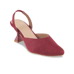 Metro Pointed Toe Textured Block Mules With Backstrap-23
