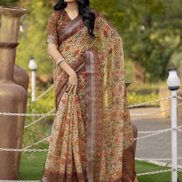 BAPS Floral Printed Zari Linen Blend Saree-6