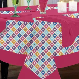 Lushomes Multicolored 6 Seater Printed Cotton Table Linen Set- 8Pieces image 1