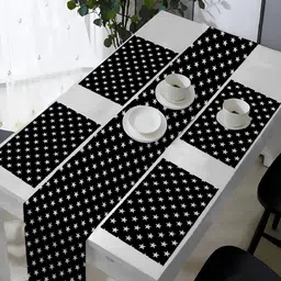 OASIS Black & White 5 Pieces Printed Cotton Table Mats with Runner-image-35