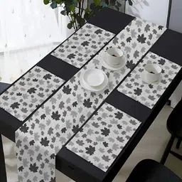 OASIS Grey & White 5 Pieces Printed Cotton Table Mats with Runner-image-77
