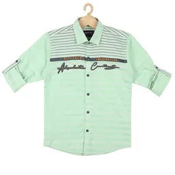 CAVIO Kids-Boys Sea Green Horizontal Stripes Striped Casual Shirt-image-101