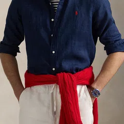 Polo Ralph Lauren Men Button-Down Collar Solid Linen Casual Shirt-image-50