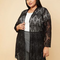 max Plus Size Self Design Sheer Open Front Shrug-image-38