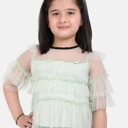 One Friday Girls Green Ruffles Pure Cotton Top-picture-15