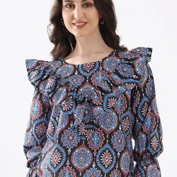 OBSHIVKA Women Ethnic Motifs Printed Ruffles Top-image-4