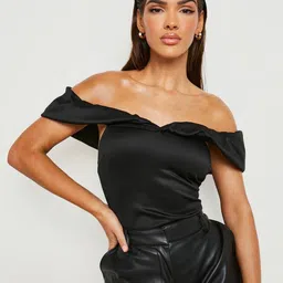 Boohoo Ruffle Bardot Bodysuit-image-49
