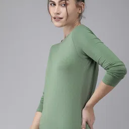 Van Heusen Women Green Solid HeiQ Viroblock Swiss Lounge T-shirt-image-82