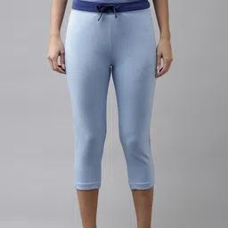 Van Heusen Women Powder Blue Solid Drawstring Waist Reflective Trim Lounge Capris-image-35