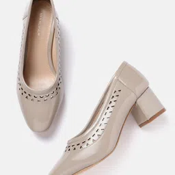 Van Heusen Solid Block Heeled Pumps with Laser Cuts image 1