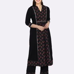 shashvi Black & Black Floral Printed Pure Cotton Anarkali Kurti-image-37