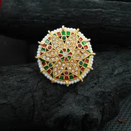 Silvermerc Designs Gold-Plated Stone-Studded & Beaded Finger Ring-49