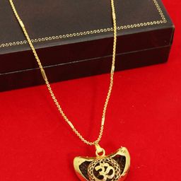 FEMMIBELLA Gold-Plated Om Rudraksha Inbuilt Pendant With Chain image 1