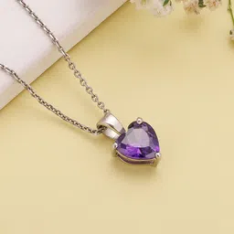 GIVA 925 Silver Purple Heart Pendant With Link Chain-image-82
