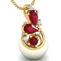 KUBERBOX  18KT Gold Diamond Studded And Ruby And Pearl Pendant - 0.95 g image 5