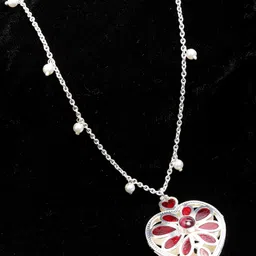 VOGUE PANASH Silver-Plated Maroon Handcrafted Pendant with Chain-17