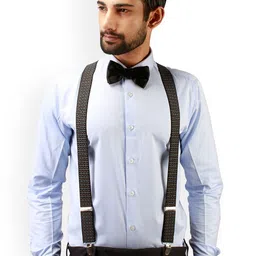 PELUCHE Men Black & Brown Checked Suspenders image 2