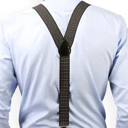 PELUCHE Men Black & Brown Checked Suspenders image 3