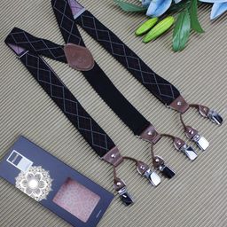 PELUCHE Unisex Checked Y Back 6 Clips Suspender-38
