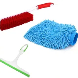 3 in 1 Car cleaning kit of Multi-purpose Microfiber Gloves for Washing, Carpet Cleaning Brush with Hard & Long Bristles, Window Glass Wiper Cleaner Combo-30