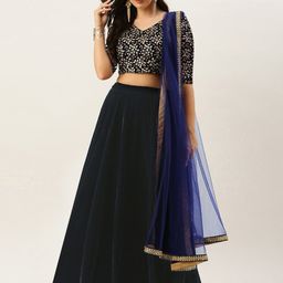 Ethnovog Embroidered Thread Work Velvet Ready to Wear Lehenga & Blouse With Dupatta-picture-35