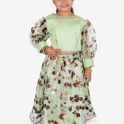 Superminis Girls Green & Gold-Toned Ready to Wear Lehenga & Blouse-picture-34