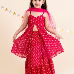 pspeaches Girls Magenta & Gold-Toned Embellished Ready to Wear Lehenga Choli-picture-15