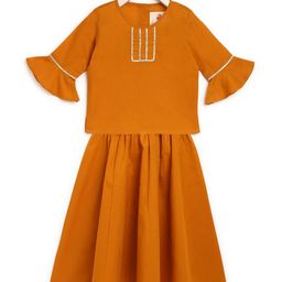 charkhee Girls Mustard & Gold-Toned Ready to Wear Pure Cotton Lehenga & Choli-7