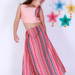 VASTRAMAY Girls Pink & Blue Sequinned Ready to Wear Lehenga Choli-image-47