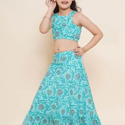 Aj DEZInES Girls Floral Printed Ready To Wear Lehenga & Dupatta-image-14