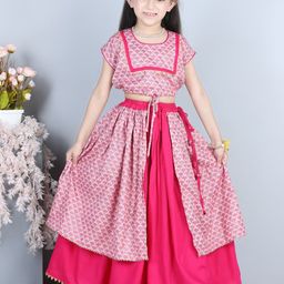 Kinder Kids Girls Pink & Grey Printed Ready to Wear Lehenga &-picture-33