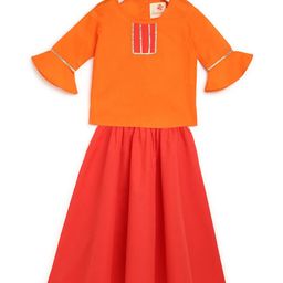 charkhee Girls Orange & Red Ready to Wear Lehenga &-image-21