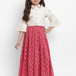 Bitiya by Bhama Girls Off White & Pink Ready to Wear Silk Lehenga & Choli-image-43