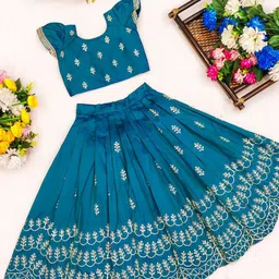 BAESD Girls Embroidered Sequinned Foil Print Ready to Wear Lehenga & Top-picture-11