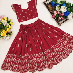 BAESD Girls Embroidered Sequinned Foil Print Ready to Wear Lehenga Set-picture-12