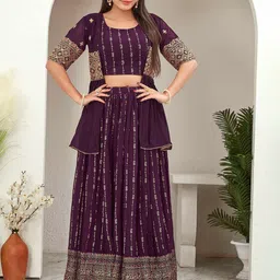 Chandbaali Embroidered Sequinned Foil Printed Ready To Wear Lehenga & Choli With Jacket-picture-13