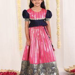 JBN Creation Girls Woven Design Puffed Sleeves Zari Ready to Wear Lehenga & Blouse-picture-32
