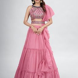 Fusionic Embroidered Mirror Work Semi-Stitched Lehenga & Unstitched Blouse With Dupatta-picture-23