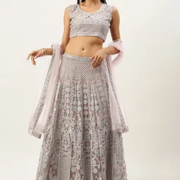 Mameraa Pink & Silver-Toned Embroidered Semi-Stitched Lehenga & Unstitched Blouse With Dupatta-18