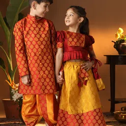 VASTRAMAY Girls Floral Woven Design Jacquard Ready to Wear Lehenga With Blouse-picture-16