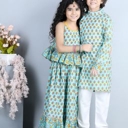 Kinder Kids Girls Green & Red Printed Ready to Wear Lehenga Choli-17