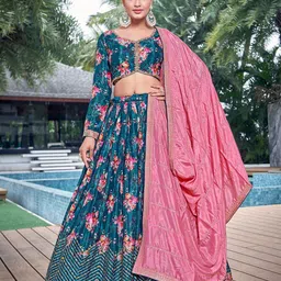 Chandbaali Floral Printed Sequined Ready to Wear Lehenga & Blouse With Dupatta-48