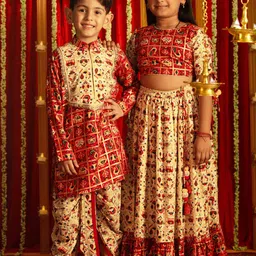 VASTRAMAY Girls Ethnic Motifs Patola Printed Ready to Wear Lehenga & Blouse-picture-29