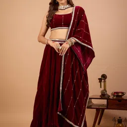 Alaya By Stage3 Embroidered Velvet Ready to Wear Lehenga & Blouse With Dupatta-image-19