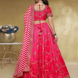 FABPIXEL Embroidered Sequinned Semi-Stitched Lehenga & Unstitched Blouse With Dupatta image 4