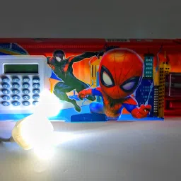 avengers Multipurpose Pencil Box with lamp, Calculator & Dual sharpner - Spiderman Art Plastic Pencil Box-15