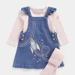 Mothercare Girls Embroidered Full Sleeves Denim Dungaree Set-50