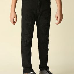 WAIMEA Boys Black Comfort Slim Fit Mildly Distressed Stretchable Jeans-image-94
