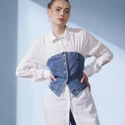 STREET 9 Shirt Collar Cotton Denim Corset Top-picture-32