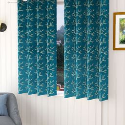 Aura Turquoise Blue & Gold Toned 2 Pieces Printed Velvet Room Darkening Window Curtains-image-67